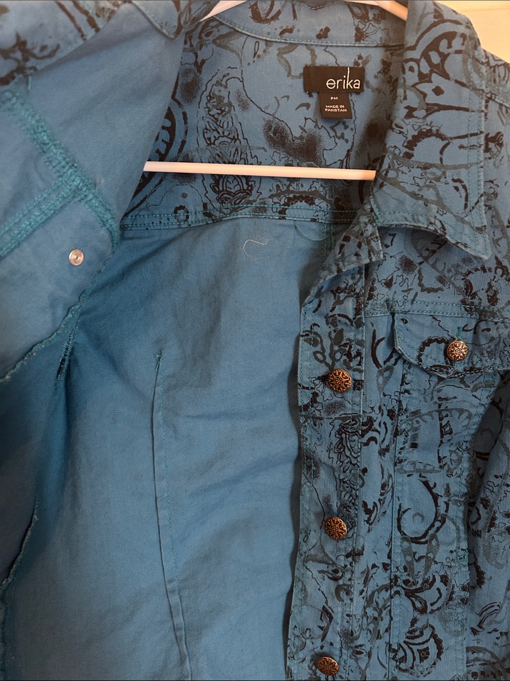 Erika Blue Printed Button-Front Shirt Jacket with Metal Buttons - Picture 4 of 5